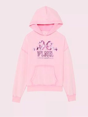 VS PINK x LoveShackFancy Oversized Hoodie Pink Floral Bow Logo Size M